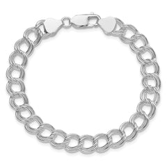 Sterling Silver RH-plated 7.75mm Solid Double Link Charm Bracelet - 2