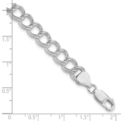 Sterling Silver RH-plated 7.75mm Solid Double Link Charm Bracelet - 2