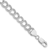 Sterling Silver RH-plated 7.75mm Solid Double Link Charm Bracelet - 2