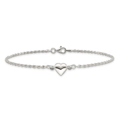 Sterling Silver Puffed Heart Anklet