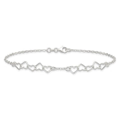 Sterling Silver 9inch Polished Fancy Heart Link Anklet