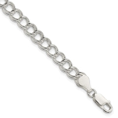 Sterling Silver 6mm Solid Double Link Charm Bracelet - 2