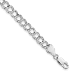 Sterling Silver RH-plated 6mm Solid Double Link Charm Bracelet - 2