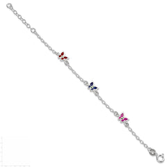 Sterling Silver Multi-color Enamel Butterfly w/ 1in ext. Children's Bracele