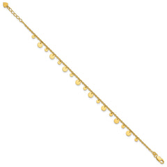 Sterling Silver Gold-tone Circle Disc 9 inch Plus 1 inch Extender - Total 10 inch Anklet