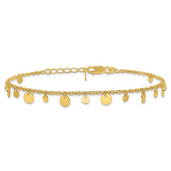 Sterling Silver Gold-tone Circle Disc 9 inch Plus 1 inch Extender - Total 10 inch Anklet
