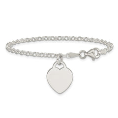 Sterling Silver Engraveable Heart 7in Bracelet