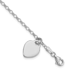 Sterling Silver Rhodium-plated Heart 6 in Childs Bracelet