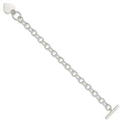 Sterling Silver Engraveable Heart Fancy Link Bracelet - 3