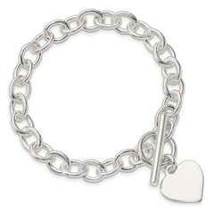 Sterling Silver Engraveable Heart Fancy Link Bracelet - 3