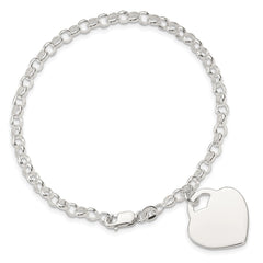 Sterling Silver Polished Engraveable Heart Bracelet - 5