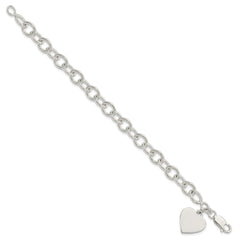 Sterling Silver Engraveable Heart Fancy Link Bracelet - 4