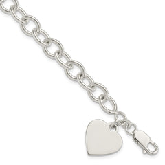 Sterling Silver Engraveable Heart Fancy Link Bracelet - 4