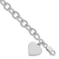 Sterling Silver Rhodium-plated Heart Fancy Link Bracelet - 3