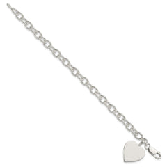 Sterling Silver Engraveable Heart Fancy Link Bracelet - 5