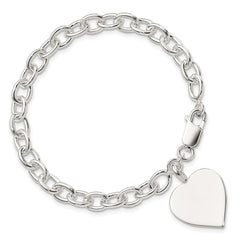 Sterling Silver Engraveable Heart Fancy Link Bracelet - 5