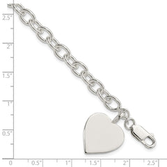 Sterling Silver Engraveable Heart Fancy Link Bracelet - 5