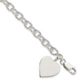 Sterling Silver Engraveable Heart Fancy Link Bracelet - 5