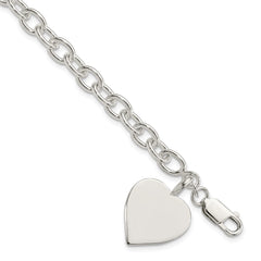 Sterling Silver Engraveable Heart Fancy Link Bracelet - 5