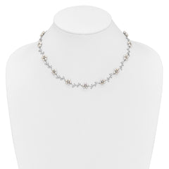 Sterling Silver Rhodium-plated CZ Vine Pattern and Fresheater Cultured Pearl Floral 16 inch Necklace