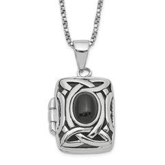 Sterling Silver Rhodium-plated Oval Onyx Rectangle 22mm Locket 18 inch Necklace