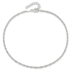 Sterling Silver 1.8mm Singapore Chain 10 inch Plus 1 inch Extender Chain - Total 11 inch Anklet