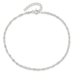 Sterling Silver 2mm Singapore Chain 10 inch Plus 1 inch Extender Chain - Total 11 inch Anklet