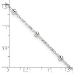 Sterling Silver 1mm Beaded Chain 9 inch Plus 1 inch Extender - Total 10 inch Anklet