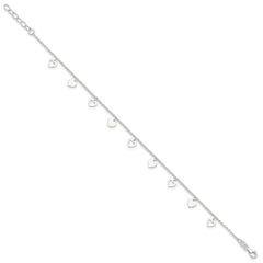 Sterling Silver Double Heart 10 inch Plus 1 inch Extender - Total 11 inch Anklet