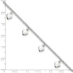 Sterling Silver Polished Hearts Anklet