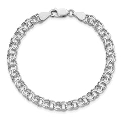 Sterling Silver Rhodium-plated 6mm Double Link Charm Bracelet - 2
