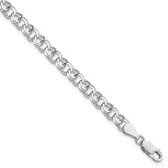 Sterling Silver Rhodium-plated 6mm Double Link Charm Bracelet - 2