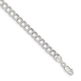 Sterling Silver 6mm Semi-Solid Double Link Charm Bracelet - 5
