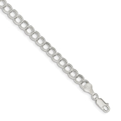 Sterling Silver 6mm Semi-Solid Double Link Charm Bracelet - 5