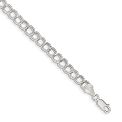 Sterling Silver 6mm Semi-Solid Double Link Charm Bracelet