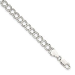Sterling Silver 6mm Semi-Solid Double Link Charm Bracelet - 4