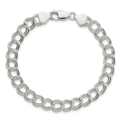 Sterling Silver 7.5mm Semi-Solid Double Link Charm Bracelet - 4