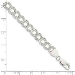 Sterling Silver 7.5mm Semi-Solid Double Link Charm Bracelet - 4