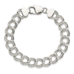 Sterling Silver 10.5mm Semi-Solid Double Link Charm Bracelet - 4