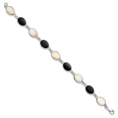 Sterling Silver Rhodium-plated Onyx and Mother of Pearl Bracelet - 2