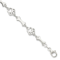 Sterling Silver Dog Bones and Paws Bracelet - 2