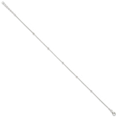 Sterling Silver Beads 5-Station 9 inch Plus 1.5 inch Extender - Total 10.5 inch Anklet