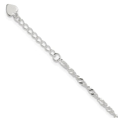 Sterling Silver 3mm Singapore Chain 10 inch Plus 1 inch Extender - Total 11 inch Anklet