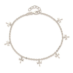 Sterling Silver Dragonfly Charms 10 inch Plus 1 inch Extender - Total 11 inch Anklet