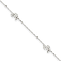 Sterling Silver Dolphins and Beads 4-Station 10 inch Plus 1 inch Extender - Total 11 inch Anklet