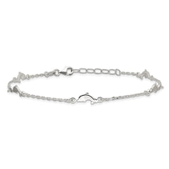 Sterling Silver Dolphin 5-Station 9 inch Plus 1 inch Extender - Total 10 inch Anklet
