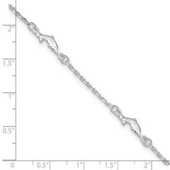 Sterling Silver Dolphin 5-Station 9 inch Plus 1 inch Extender - Total 10 inch Anklet