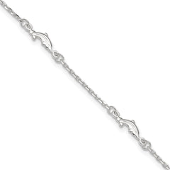 Sterling Silver Dolphin 5-Station 9 inch Plus 1 inch Extender - Total 10 inch Anklet