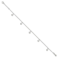 Sterling Silver Puffed Heart Charms 9 inch Plus 1 inch Extender - Total 10 inch Anklet - 2