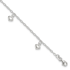 Sterling Silver Puffed Heart Charms 9 inch Plus 1 inch Extender - Total 10 inch Anklet - 2